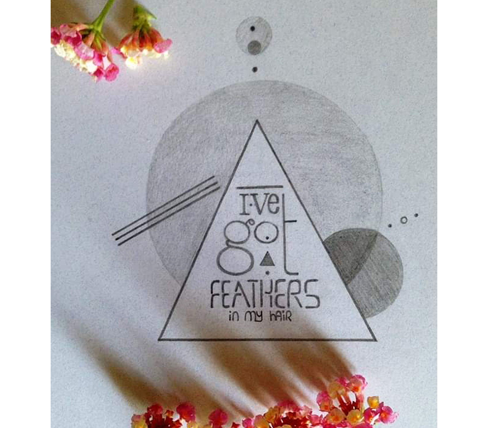I've got feathers in my hair lettering