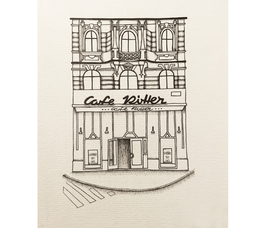 Cafe Ritter in Vienna watercolor drawing